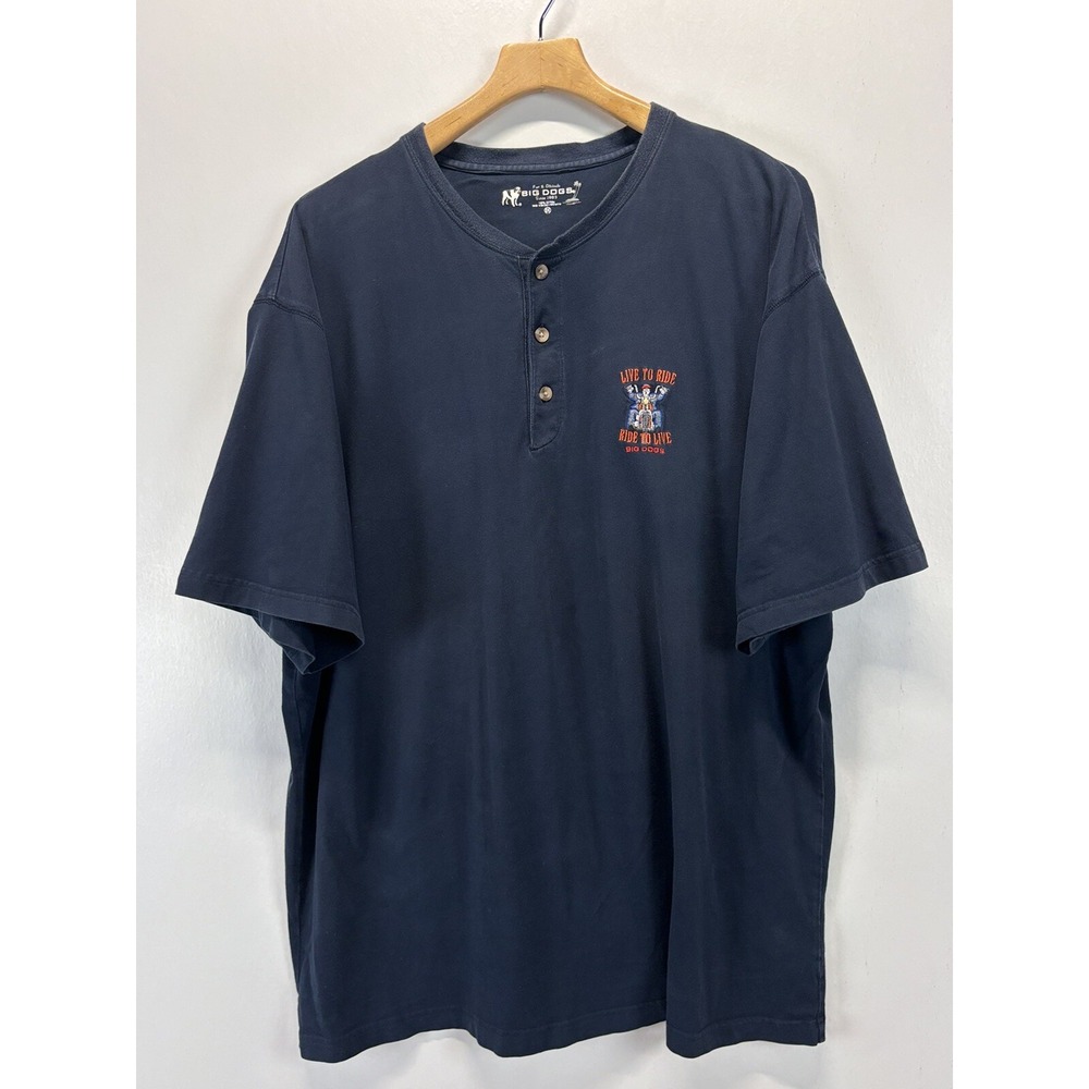 Vtg Big Dogs Henley Shirt Sz 2XL Navy Live To Ride Motorcycle Men's Short Sleeve